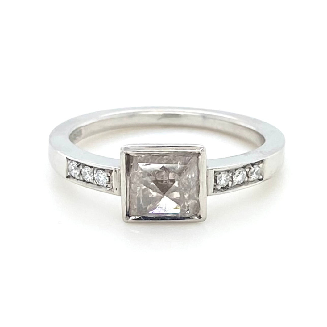 Platinum, 0.91ct Rose-Cut Salt & Pepper Diamond Ring