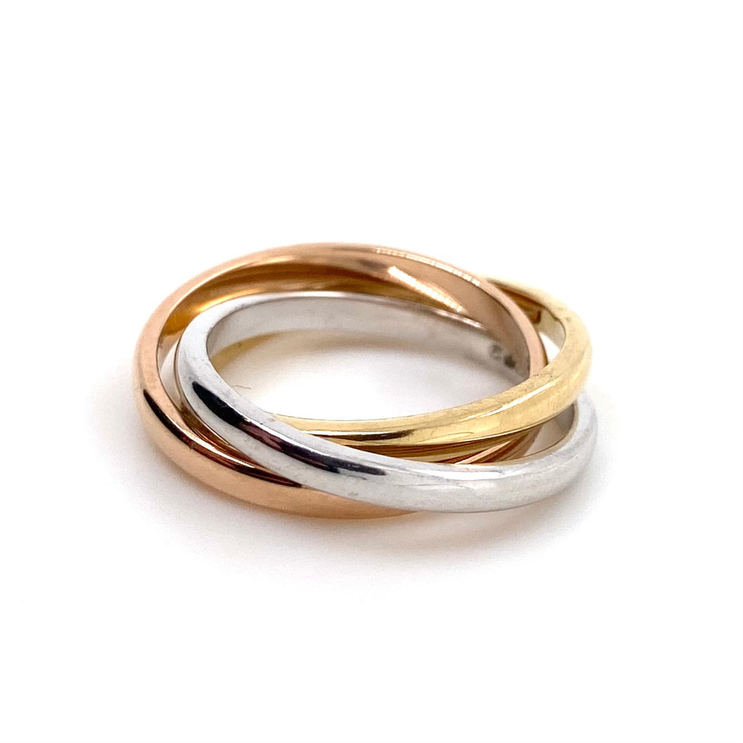 18ct White Gold, Yellow Gold & Red Gold Triple Rolling Ring