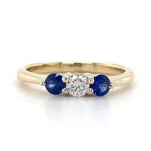 Load image into Gallery viewer, 18ct Yellow &amp; White Gold, Sapphire &amp; Diamond Trilogy Ring
