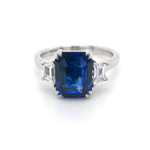 Load image into Gallery viewer, Platinum, 3.32ct Sapphire &amp; Diamond Trilogy Ring
