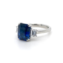 Load image into Gallery viewer, Platinum, 3.32ct Sapphire &amp; Diamond Trilogy Ring
