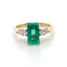 Load image into Gallery viewer, 18ct Yellow Gold, 1.37ct Emerald &amp; Diamond Trilogy Ring
