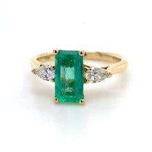 Load image into Gallery viewer, 18ct Yellow Gold, 1.37ct Emerald &amp; Diamond Trilogy Ring
