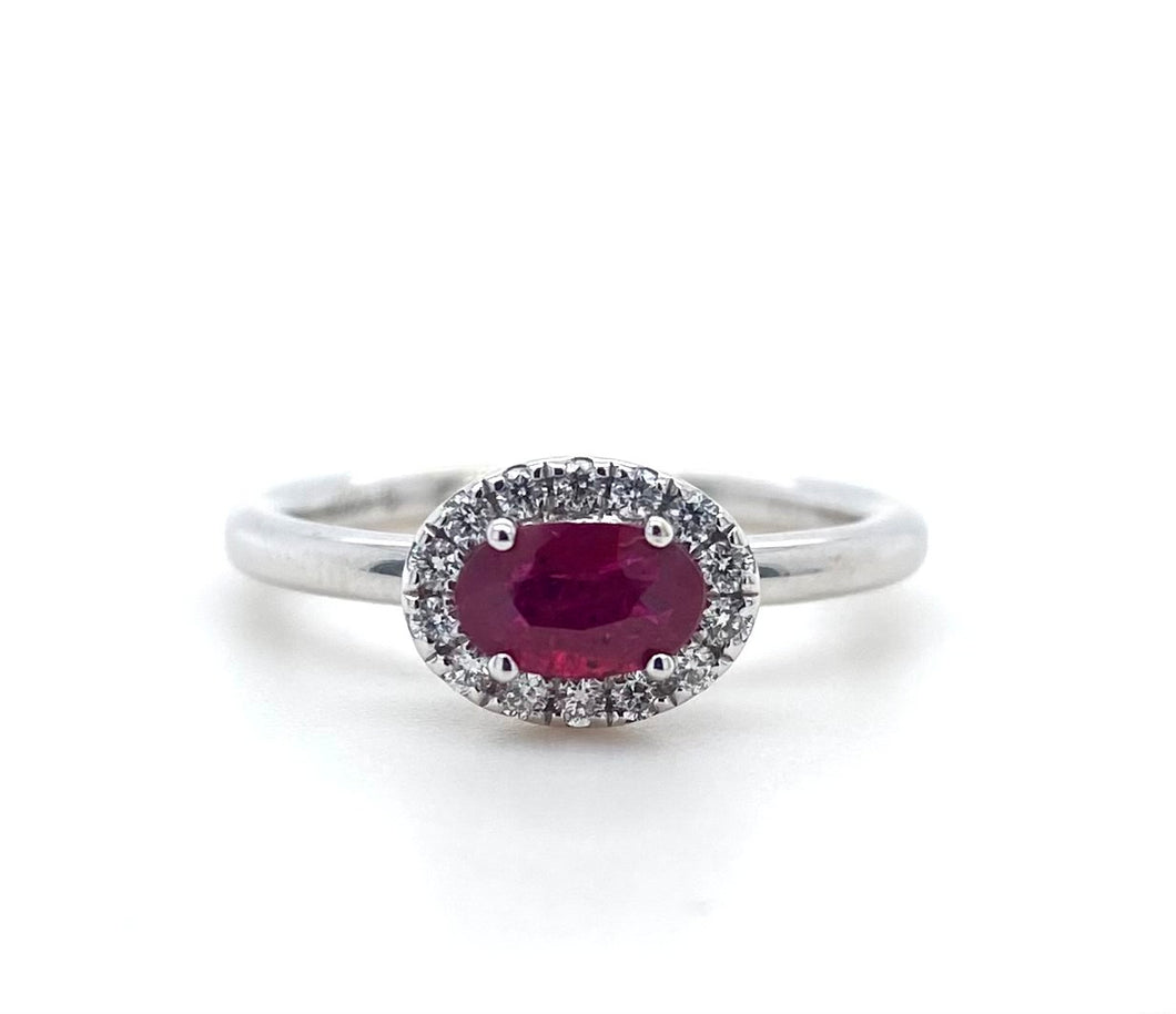 18ct White Gold, 0.56ct Ruby & Diamond Cluster Ring