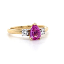 Load image into Gallery viewer, 18ct Yellow Gold, 0.96ct Pink Sapphire &amp; Diamond Trilogy Ring
