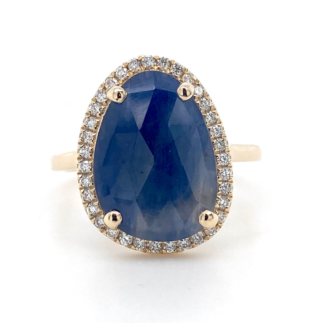 9ct Yellow Gold, 4.73ct Stabilised Sapphire & Diamond Cluster Ring
