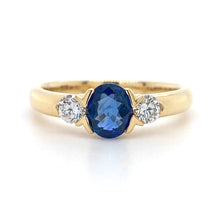 Load image into Gallery viewer, 18ct Yellow Gold, 0.90ct Sapphire &amp; Diamond Trilogy Ring

