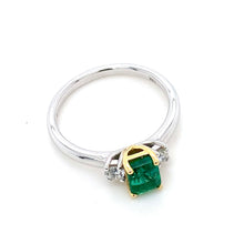Load image into Gallery viewer, 18ct White Gold, 0.79ct Emerald &amp; Diamond Trilogy Ring
