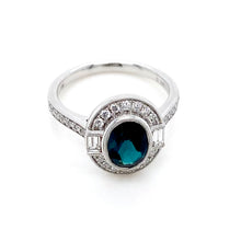 Load image into Gallery viewer, 18ct White Gold, 1.30ct Indicolite Tourmaline &amp; Diamond Cluster Ring
