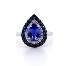 Load image into Gallery viewer, 18ct White Gold, Tanzanite, Diamond, &amp; Sapphire Double Cluster Ring
