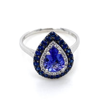 Load image into Gallery viewer, 18ct White Gold, Tanzanite, Diamond, &amp; Sapphire Double Cluster Ring
