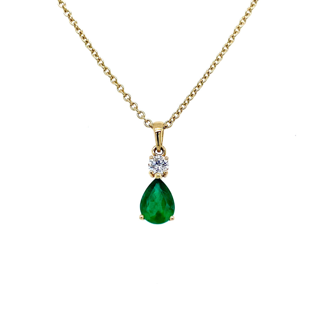 18ct Yellow Gold, 0.65ct Emerald & Diamond Pendant