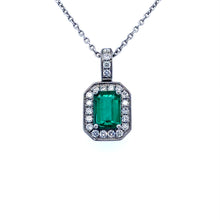 Load image into Gallery viewer, 18ct White Gold, 0.69ct Emerald &amp; Diamond Cluster Pendant
