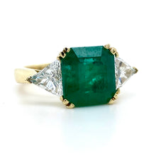 Load image into Gallery viewer, 18ct Yellow Gold, 3.45ct Emerald &amp; Diamond Trilogy Ring
