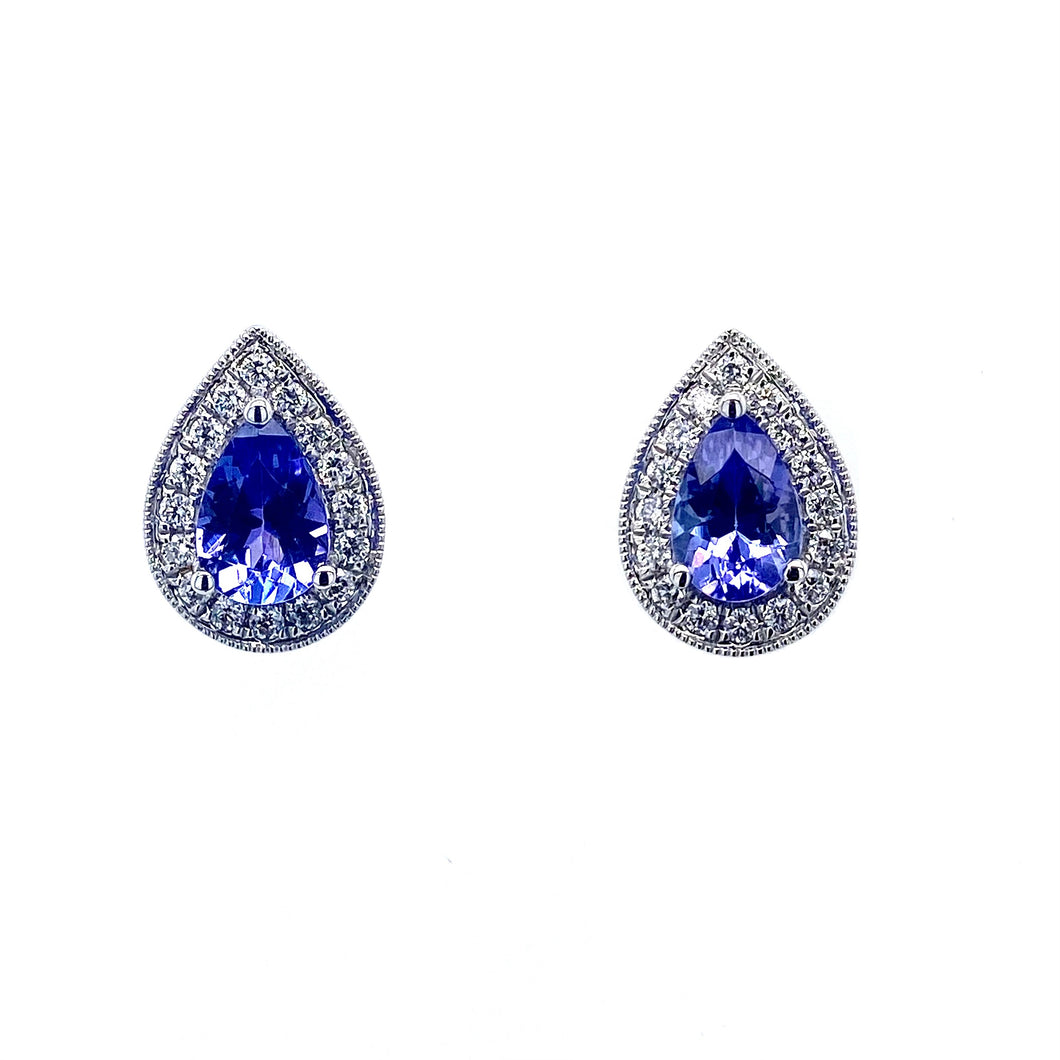 18ct White Gold, Tanzanite & Diamond Cluster Earrings