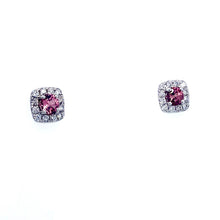 Load image into Gallery viewer, 18ct White Gold, Pink Tourmaline &amp; Diamond Cluster Earrings
