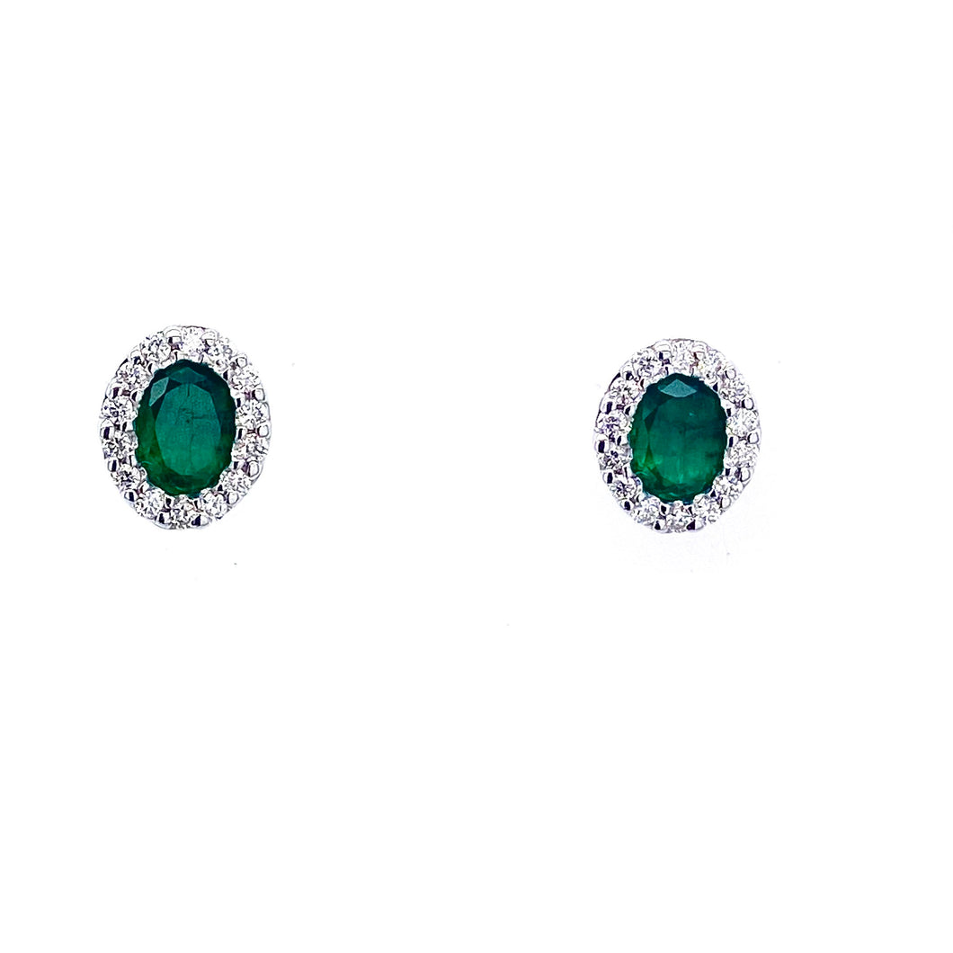 18ct White Gold, Emerald & Diamond Cluster Earrings