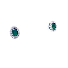 Load image into Gallery viewer, 18ct White Gold, Emerald &amp; Diamond Cluster Earrings
