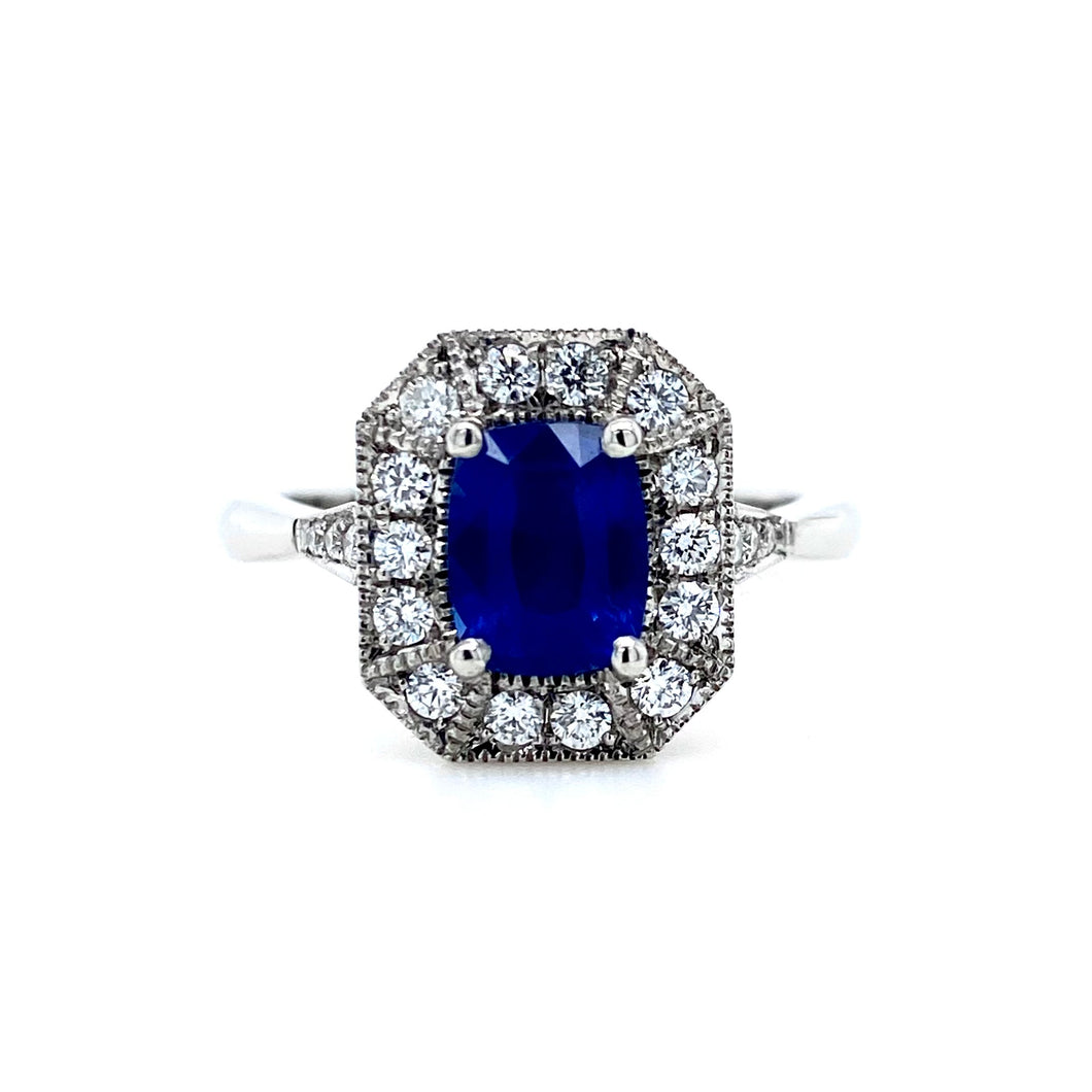 Platinum, 1.37ct Sapphire & Diamond Cluster Ring