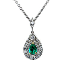 Load image into Gallery viewer, Platinum &amp; 18ct Yellow Gold, 0.43ct Emerald &amp; Diamond Cluster Pendant
