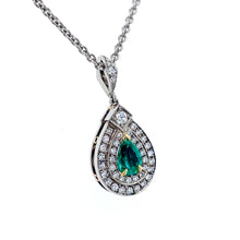 Load image into Gallery viewer, Platinum &amp; 18ct Yellow Gold, 0.43ct Emerald &amp; Diamond Cluster Pendant
