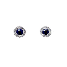 Load image into Gallery viewer, 18ct White Gold, 0.74ct Sapphire &amp; Diamond Cluster Earrings
