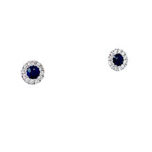 Load image into Gallery viewer, 18ct White Gold, 0.74ct Sapphire &amp; Diamond Cluster Earrings
