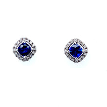 Load image into Gallery viewer, 18ct White Gold, 0.74ct Sapphire &amp; Diamond Cluster Earrings
