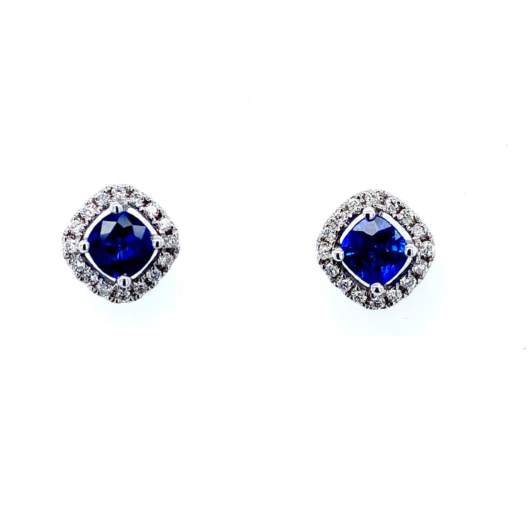 18ct White Gold, 0.74ct Sapphire & Diamond Cluster Earrings