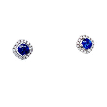 Load image into Gallery viewer, 18ct White Gold, 0.74ct Sapphire &amp; Diamond Cluster Earrings
