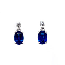 Load image into Gallery viewer, 9ct White Gold, 1.30ct Sapphire &amp; Diamond Earrings
