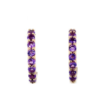 Load image into Gallery viewer, 9ct Yellow Gold, 0.33ct Amethyst Hoop Earrings
