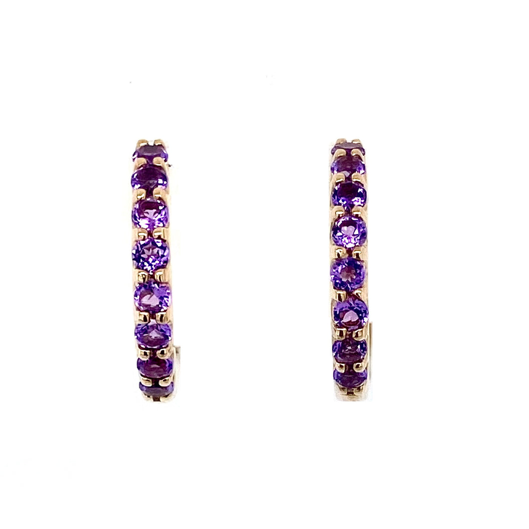 9ct Yellow Gold, 0.33ct Amethyst Hoop Earrings