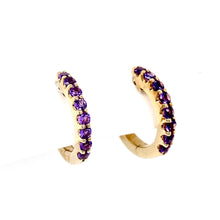 Load image into Gallery viewer, 9ct Yellow Gold, 0.33ct Amethyst Hoop Earrings
