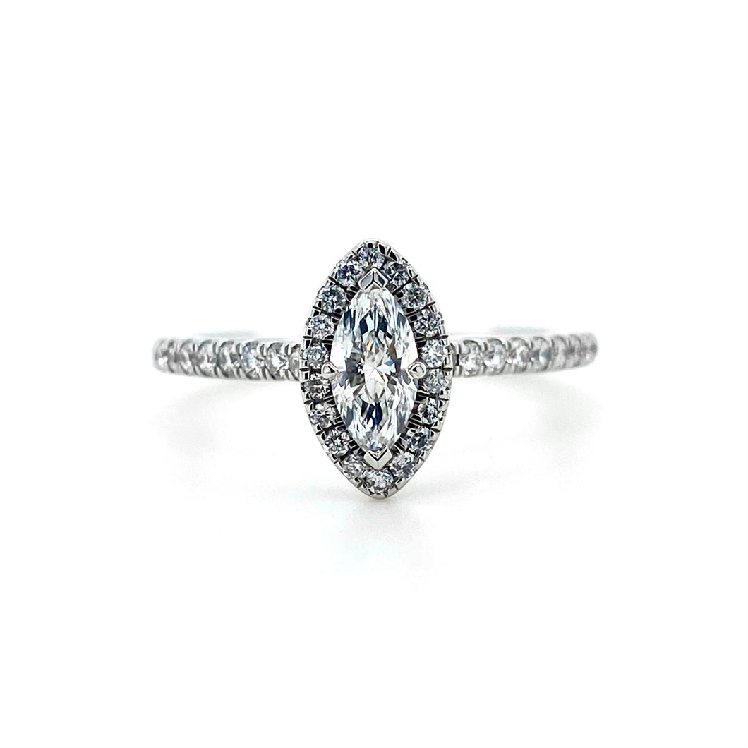 Platinum, 0.31ct Marquise Diamond cluster Ring