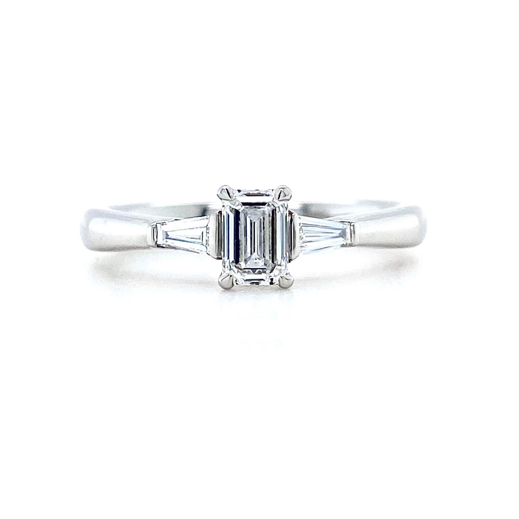 Platinum, 0.40ct Emerald-cut Diamond Trilogy