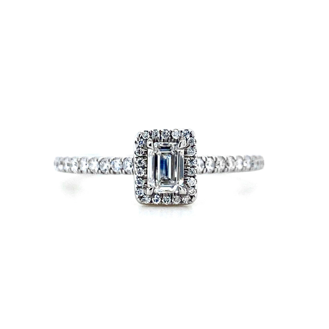 Platinum, 0.31ct Emerald-Cut Diamond Cluster Ring