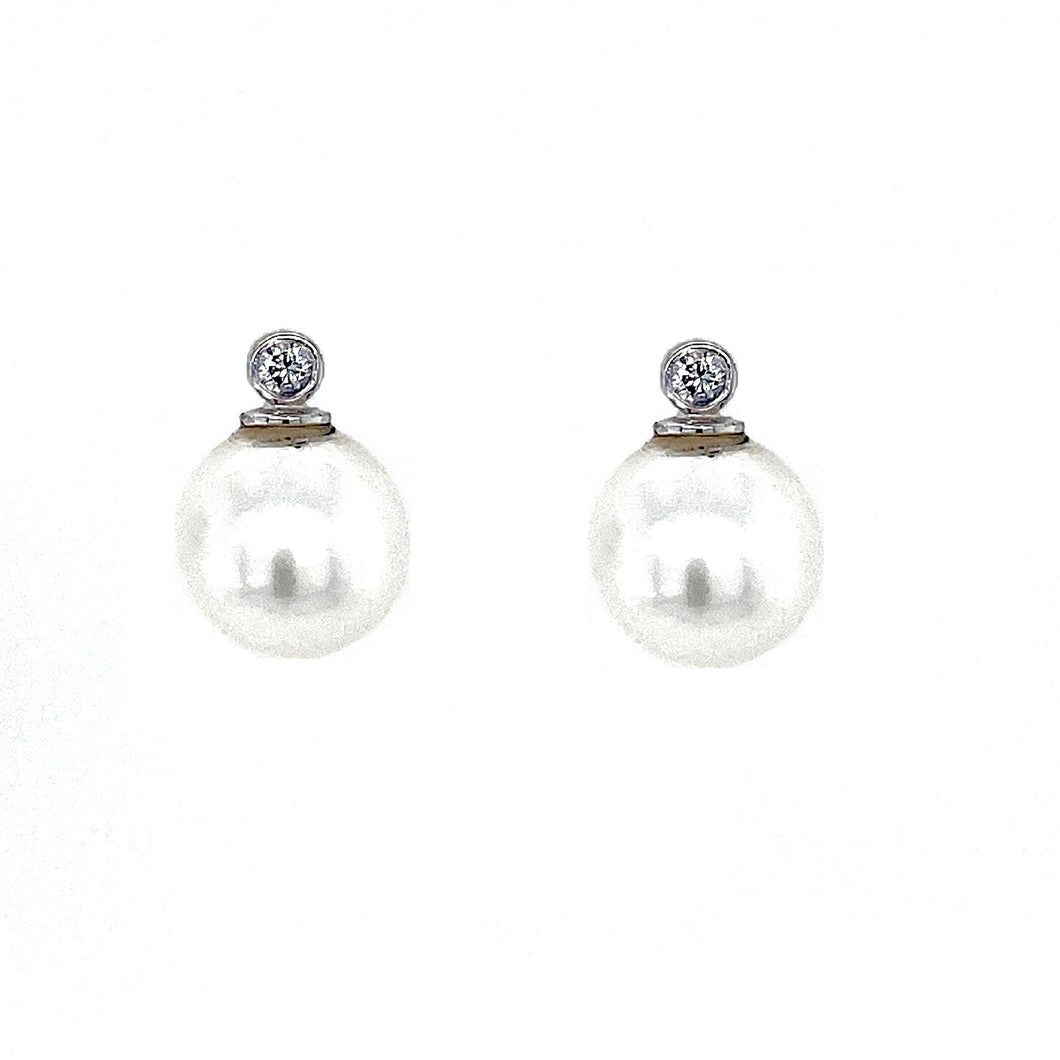 18ct White Gold, 0.10ct Diamond and Pearl Earrings