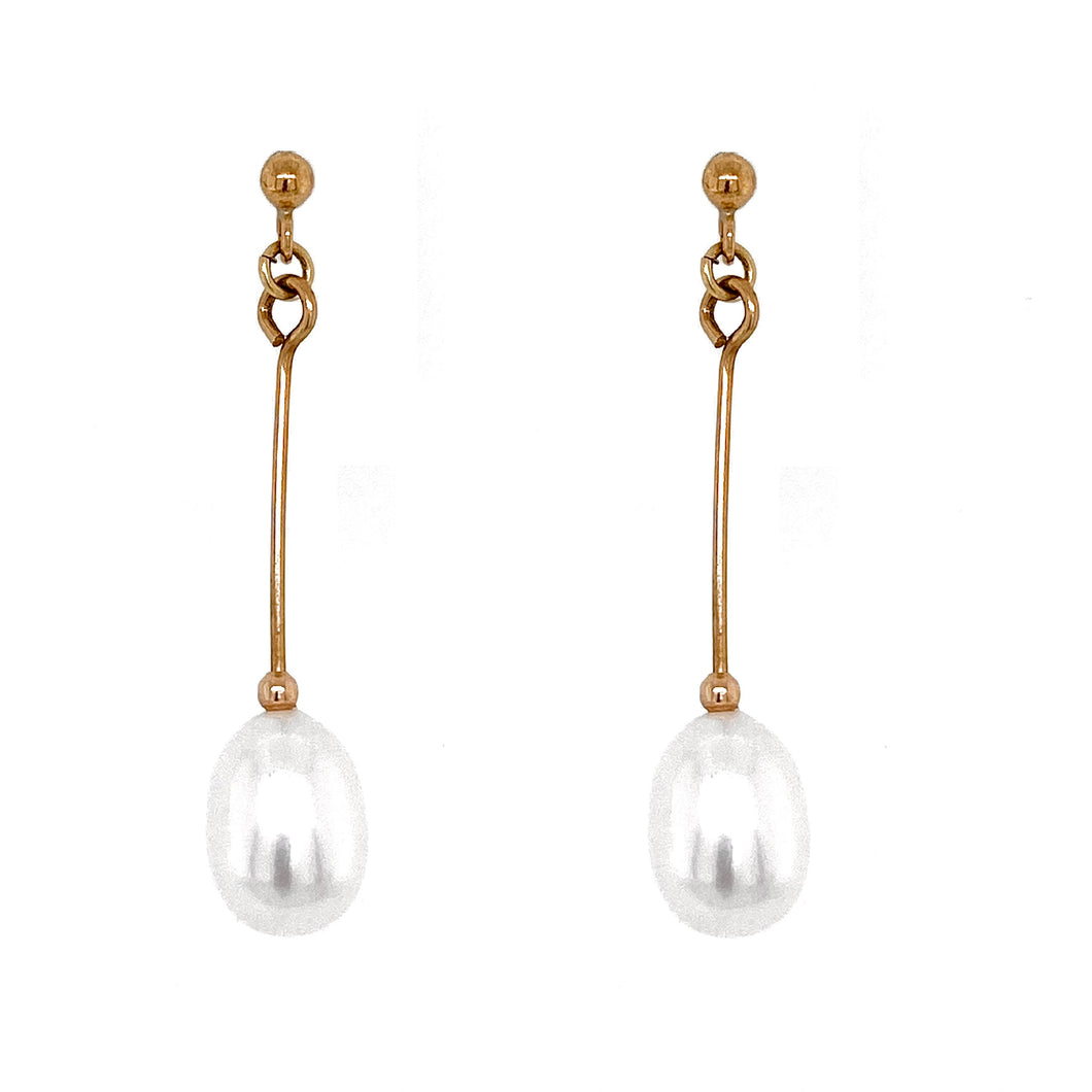 9ct Yellow Gold, Pearl Drop Earrings