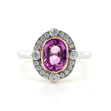 Load image into Gallery viewer, Platinum &amp; 18ct Red Gold, 1.99ct Pink Sapphire &amp; Diamond Cluster Ring
