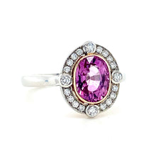 Load image into Gallery viewer, Platinum &amp; 18ct Red Gold, 1.99ct Pink Sapphire &amp; Diamond Cluster Ring
