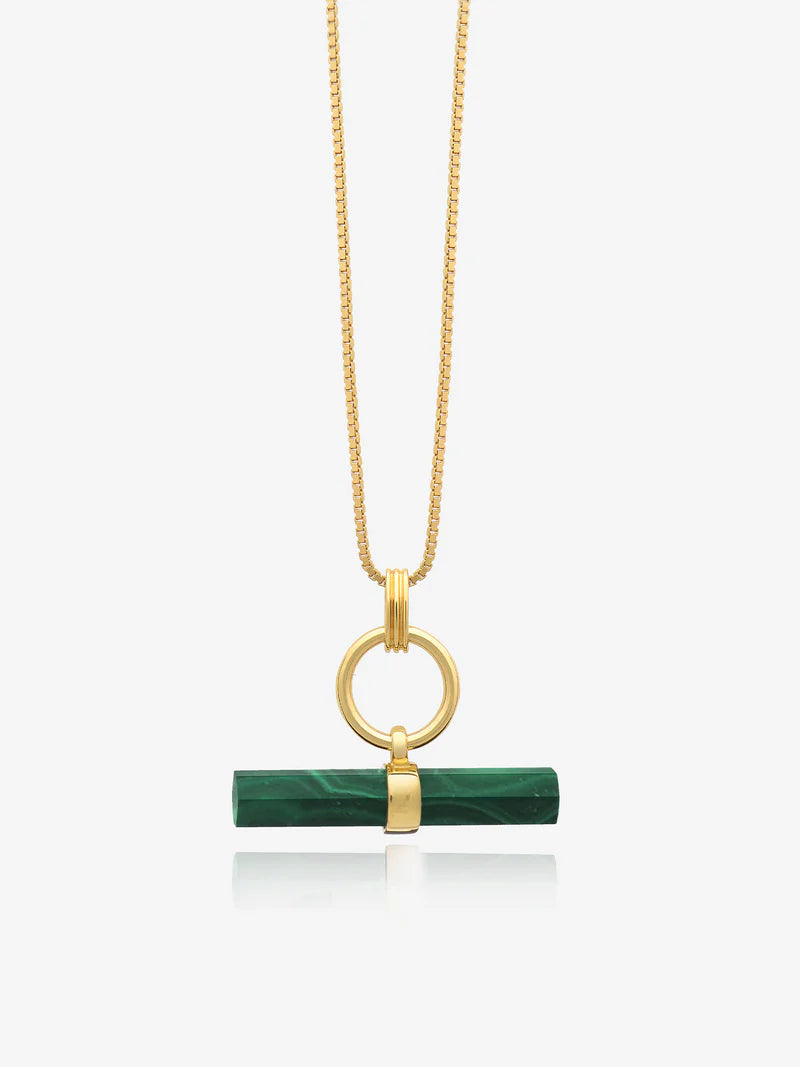 Protection T-Bar Malachite Necklace, Gold