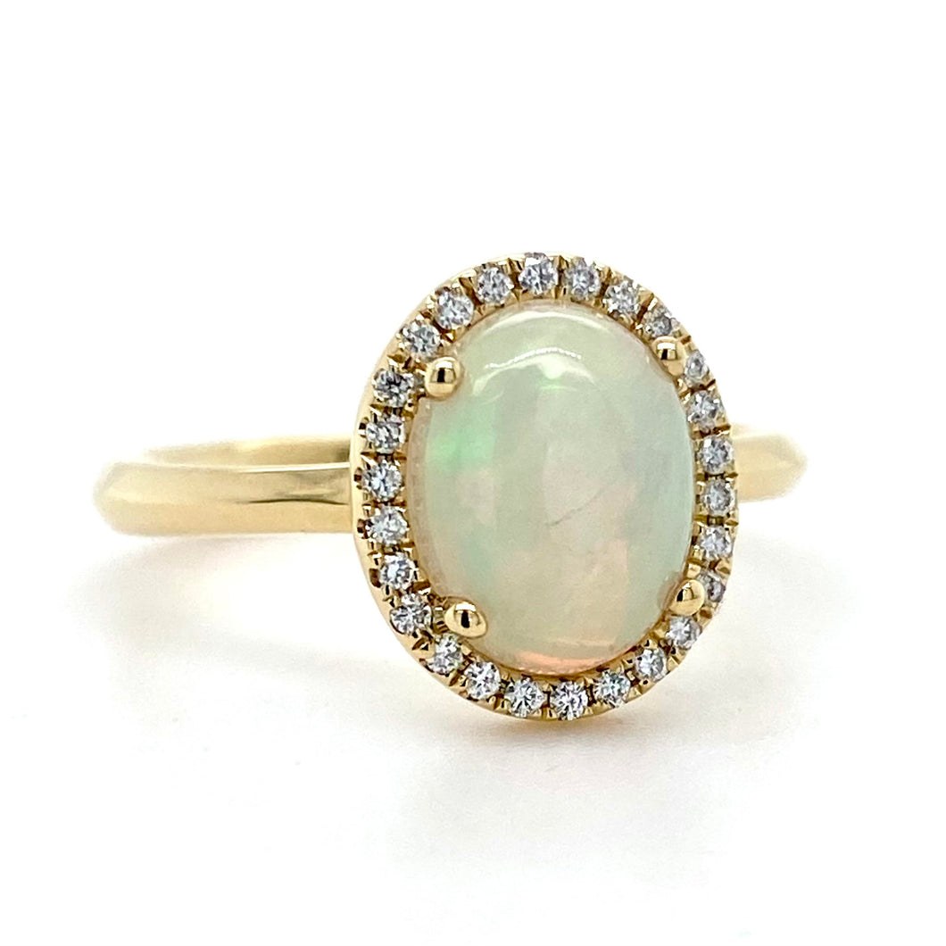 18ct Yellow Gold, 1.21ct Opal & Diamond Cluster Ring