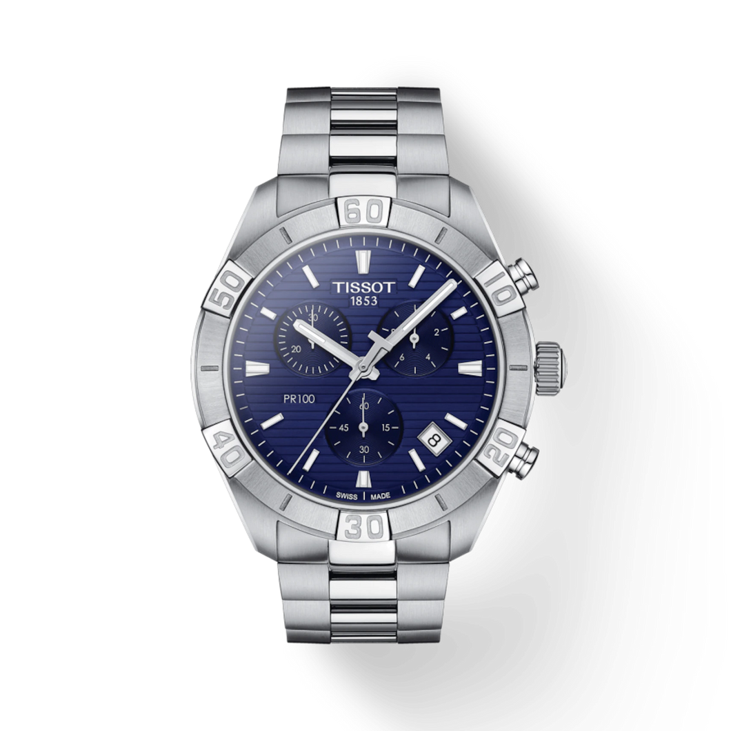 Tissot PR 100 Sport Gent Chronograph, Blue Dial & Stainless Steel Bracelet