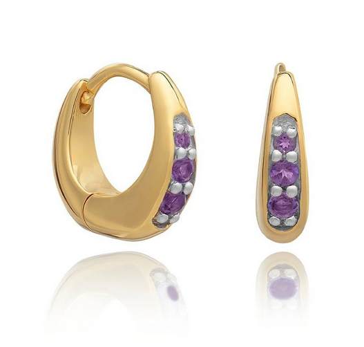 Birthstone Huggie Hoop Earrings, Gold