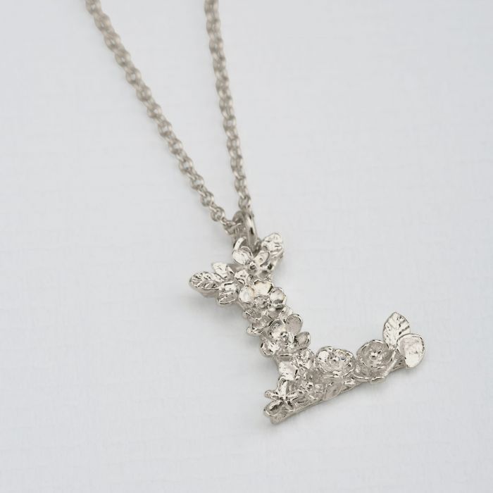 Floral Letter L Necklace, Silver