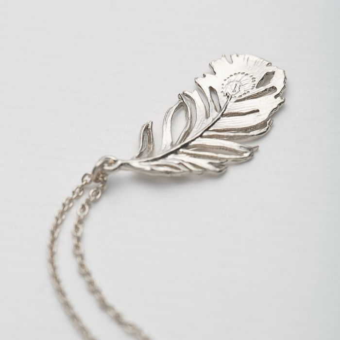 Peacock Feather Necklace, Silver